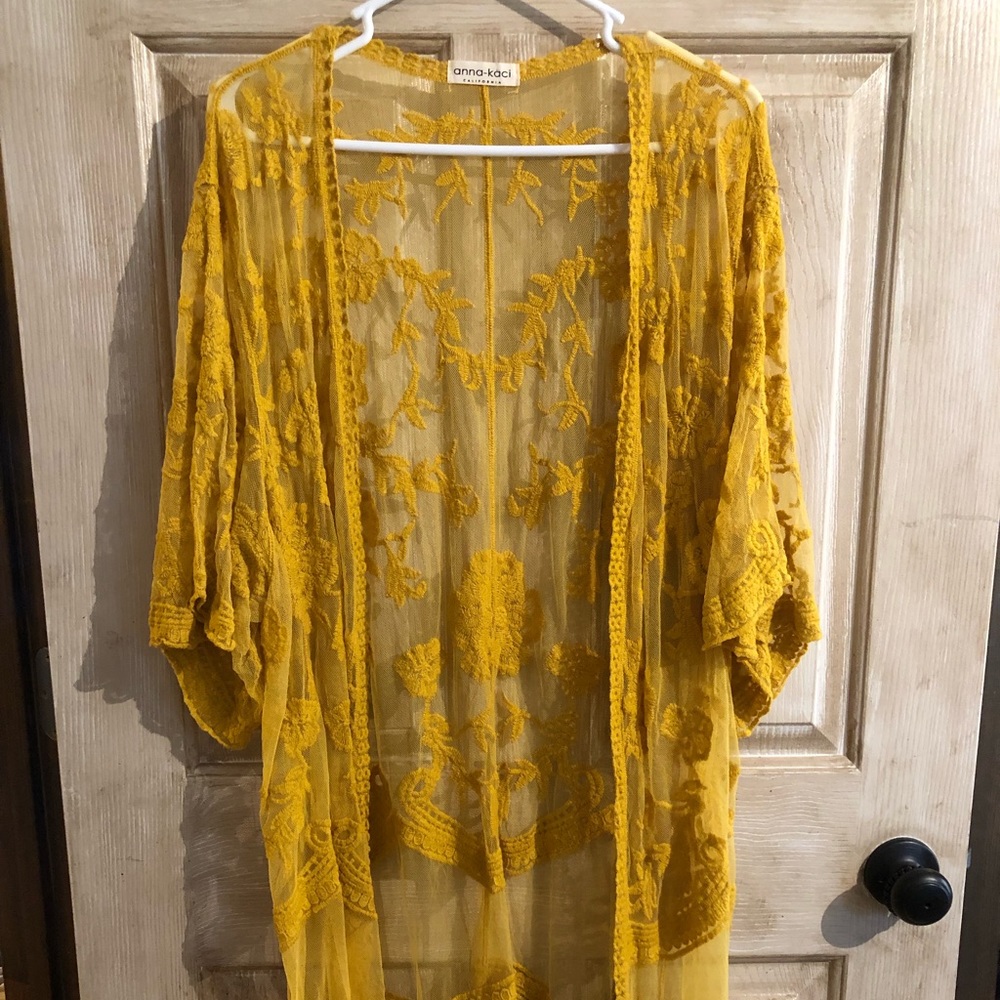 Mustard lace kimono